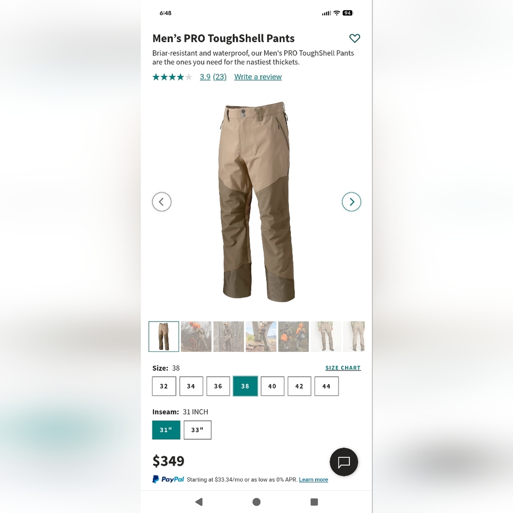 Orvis Men's PRO Toughshell Pants 38x31